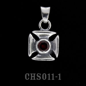 Double Cross Charm with Stone- Synthetic Garnet