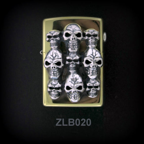Brass Zippo w/ Stacked Skulls