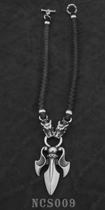 The Trident with 2 Gargoyles with Braided Leather Necklace