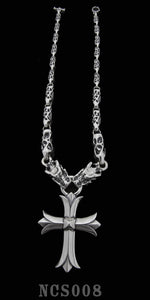 Large Sacred Cross with 2 Gargoyles with Meat Links Necklace