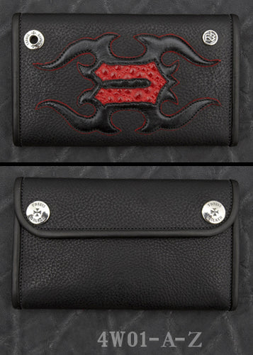 Large 3-Fold - Alphabet Wallet - Black Leather - Red, White and Blue color choices of Inlay and Trim
