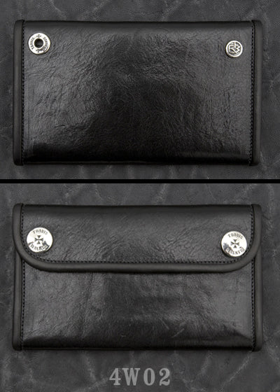 Large 3-Fold  Shiny Black Cow Hide Wallet 4W02