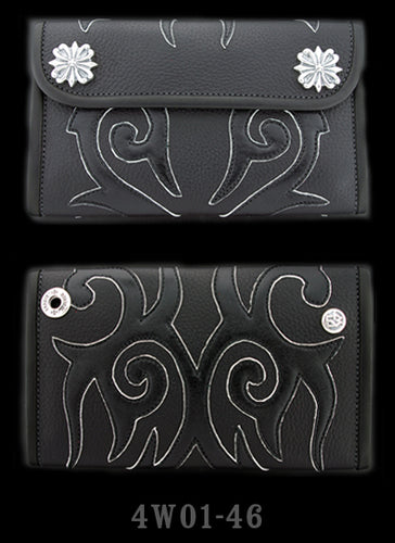 Large 3-Fold - Black leather Wallet Full Tribal Graphics