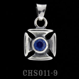 Double Cross Charm with Stone- Synthetic Blue Sapphire
