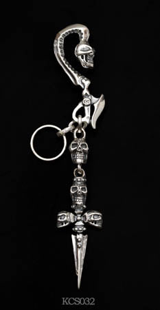 Skull and Hook Crossed Skulls Dagger Key Chain