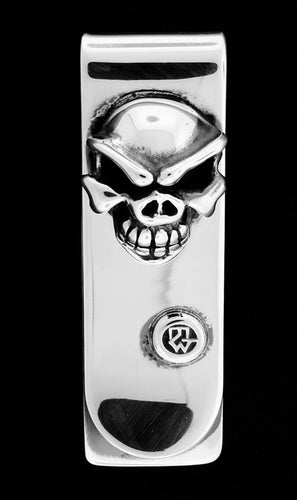 Sterling Silver Money Clip with Speed Skull