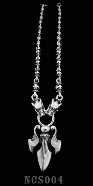 The Trident with 2 Gargoyles with Integrated Royal Cross Links Necklace