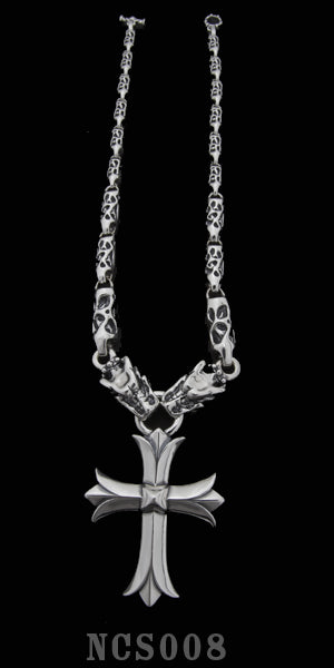 Large Sacred Cross with 2 Gargoyles with Meat Links Necklace