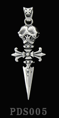 Double Skull Cross Dagger Pendant