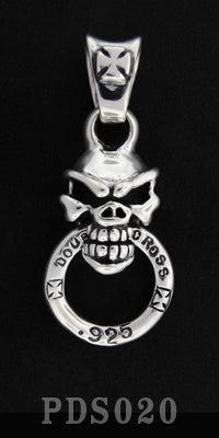 Biting Speed Skull Pendant with Cross Bale and Double Cross Ring