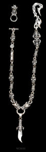 Flame Hook Fleur-de-lis Chomps Medallion, Chomps and Flame Link 2 Gargoyles with Blade Wallet Chain