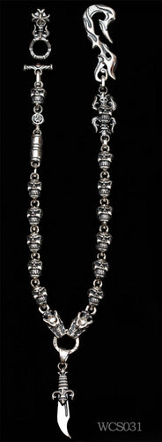 Flame Hook Fleur-de-lis Chomps Medallion, 12 Chomps Links, 2 Gargoyles with Blade Wallet Chain